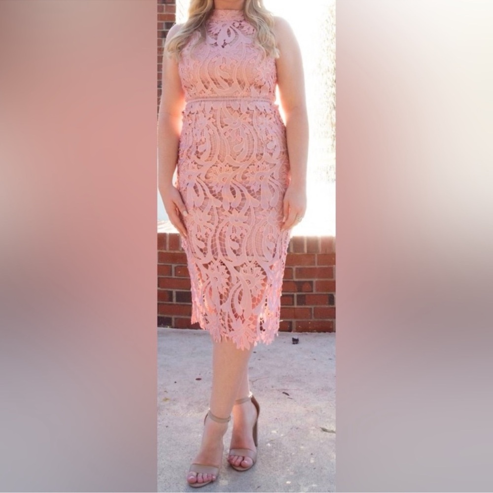 Bardot Blush pink Lace midi Dress from Lulus
